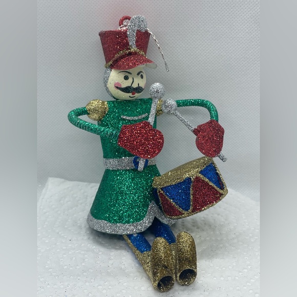 Pier 1 Other - Pier 1 Metal Toy Soldier Figure Playing Drum Christmas Ornament Glitter 7.5” HTF